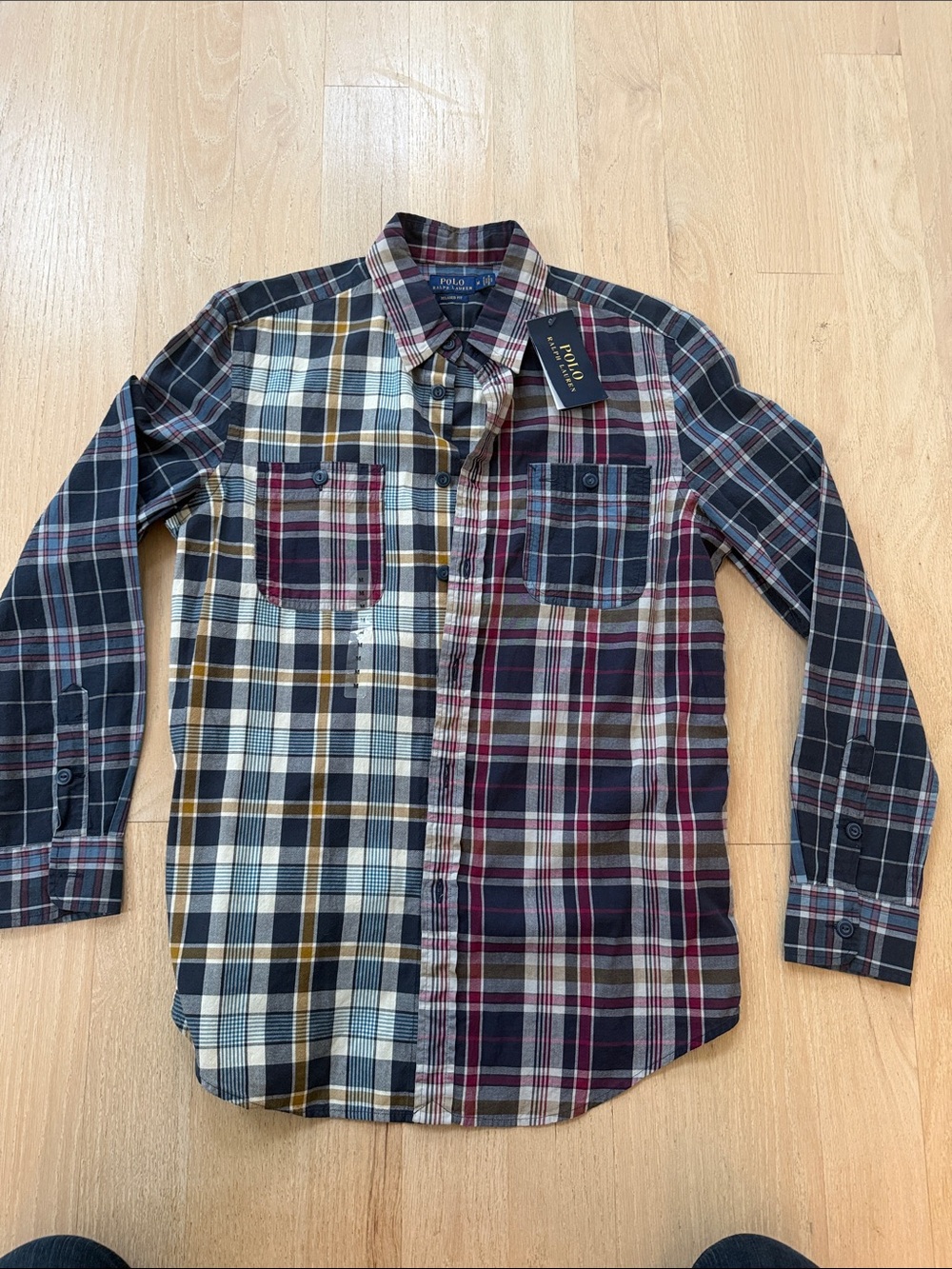 Polo by Ralph Lauren Split Plaid Button-Down Shirt - Navy, Burgundy, Cream